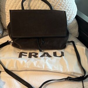 FRAU Women's Grey Suede Bag with short handle and longer strap. Made in Italy